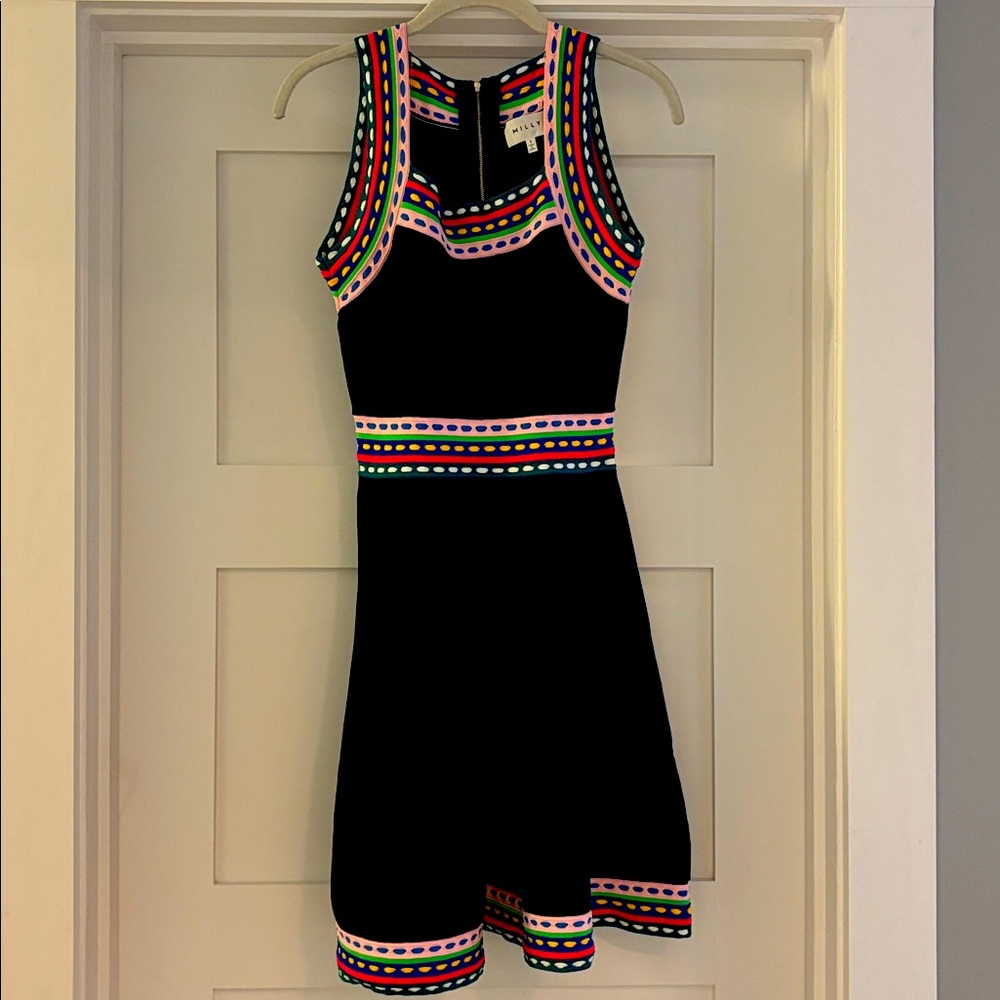 Milly Multicolor-Trim Flare Dress NWOT Size Small